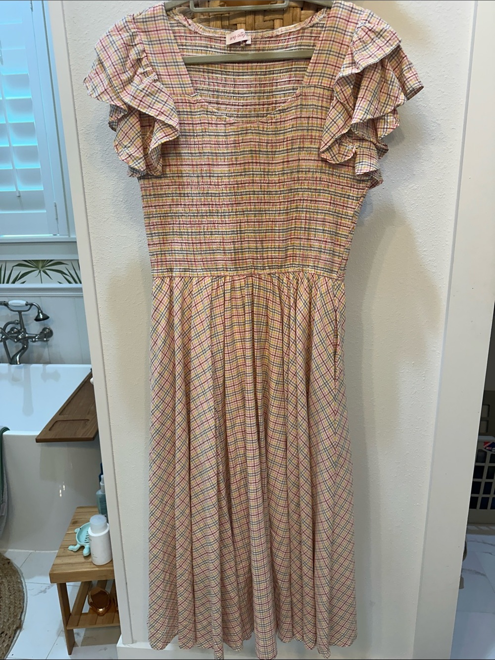 Ivy City Co. Hattie Dress Multicolor Gingham Ruffle Sleeve - L